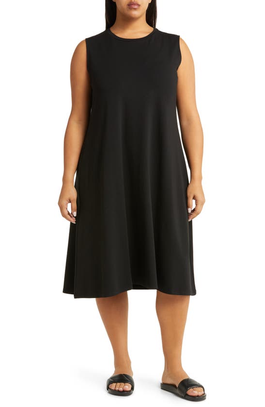 Eileen Fisher Crewneck Jersey Midi Dress In Black