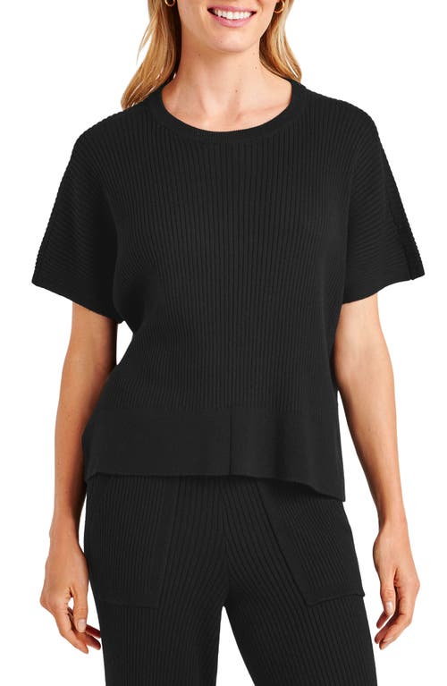 Shop Splendid Georgie Short Sleeve Rib Sweater In Black