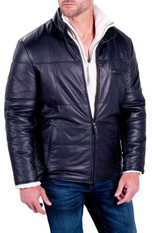 Comstock & Co. Monaco Water Repellent Reversible Leather & Nylon Jacket in Navy
