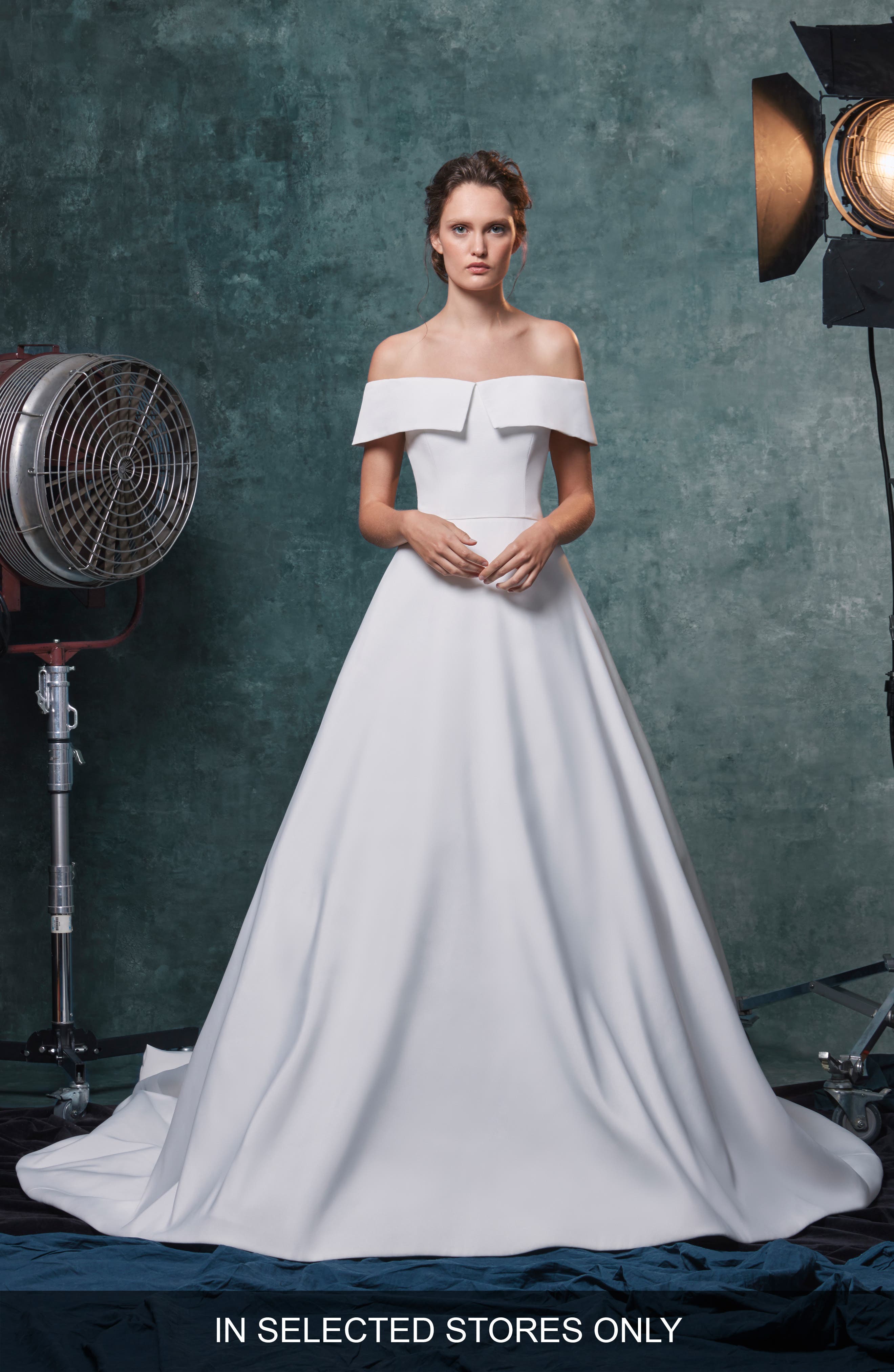 Sareh Nouri Angelina Off The Shoulder Faille Wedding Dress, Size - Ivory