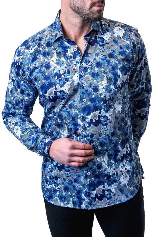 Maceoo Fibonacci Oil Spill Blue Contemporary Fit Button-Up Shirt at Nordstrom,
