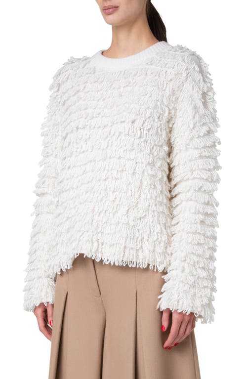 Shop Akris Loop Knit Wool Blend Crewneck Sweater In Ecru