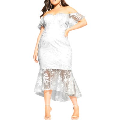 Plus Size City Chic Dress Aflutter Midi Dress, White