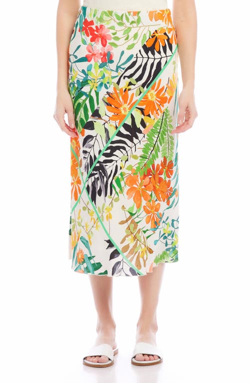 Floral Print Bias Cut Midi Skirt in Ivory Print