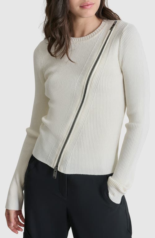 Shop Dkny Asymmetric Zip Detail Sweater In Ivory