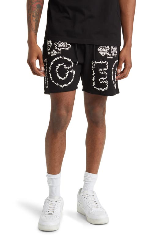 ICECREAM Flavors Graphic Sweat Shorts in Black