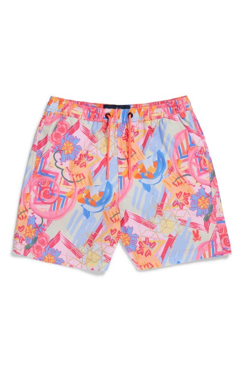 Psycho Bunny Kids' Benton Print Swim Trunks Fuchsia Purple at