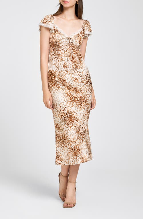 Shop Wayf Porter Printed Satin Midi Skirt In Brown Python