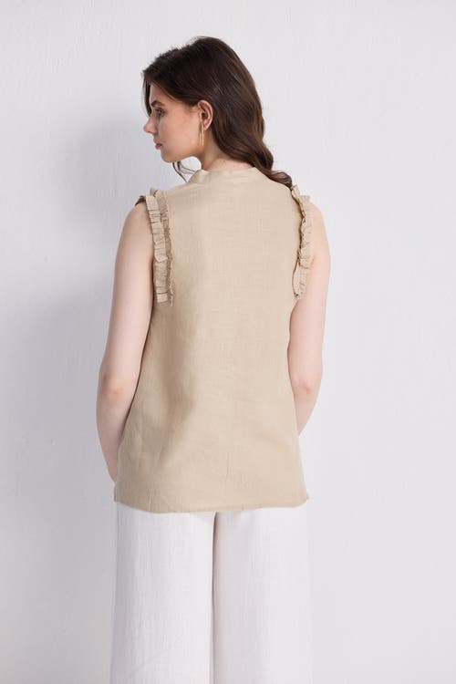 Shop Reistor Sleeveless Hemp Top With Ruffles In Neutral Beige