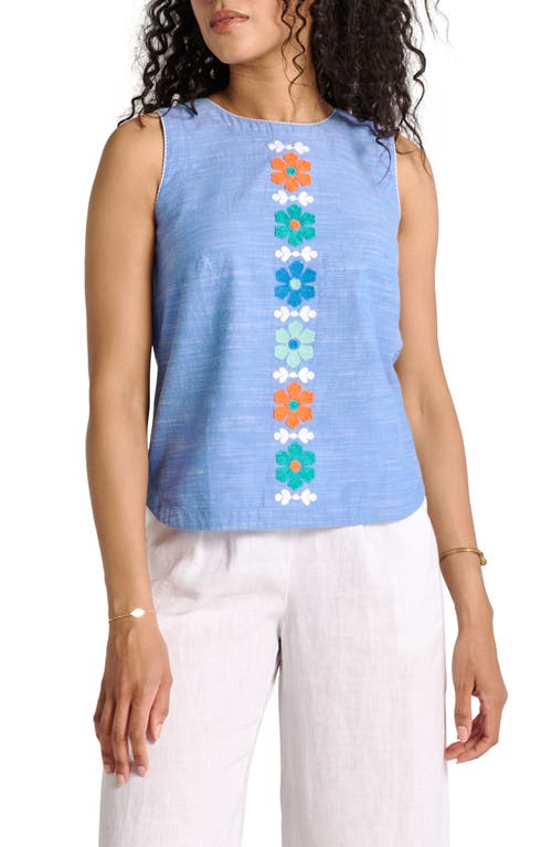 Tessa Embroidered Sleeveless Chambray Top in Blue