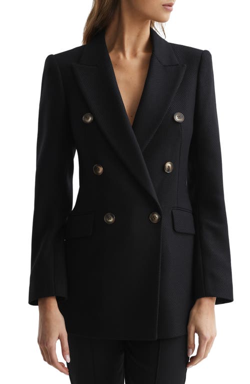 Reiss Laura Double Breasted Wool Blend Blazer in Black