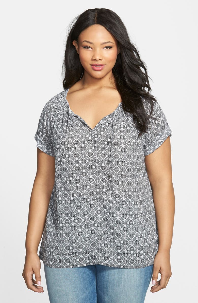 Caslon® Roll Sleeve Peasant Top (Plus Size) | Nordstrom