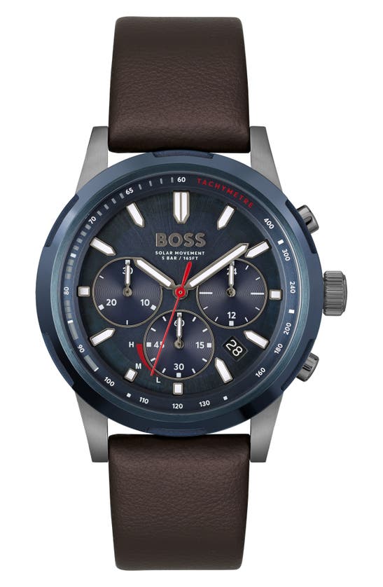 Hugo Boss Solgrade Chronograph Leather Strap Watch, 44mm In Blue