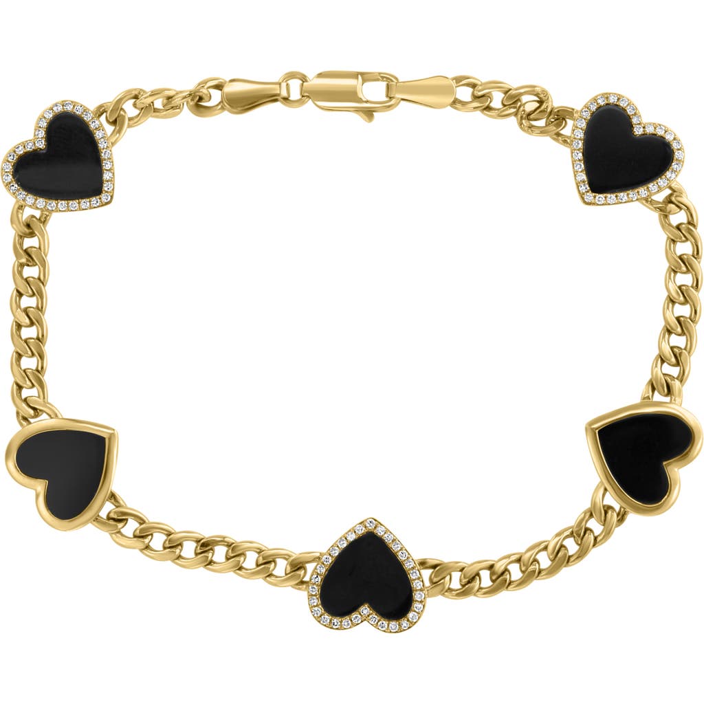 Shop Effy 14k Gold Onyx & Diamond Station Chain Bracelet In Yellow Gold/black