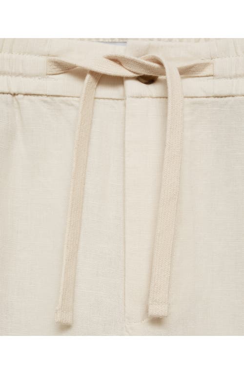 MANGO MANGO SLIM FIT PLEATED CROP LINEN & COTTON DRAWSTRING PANTS 