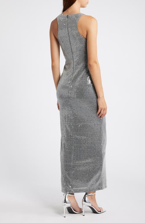 Rare London Sequin Sleeveless Column Gown In Charcoal