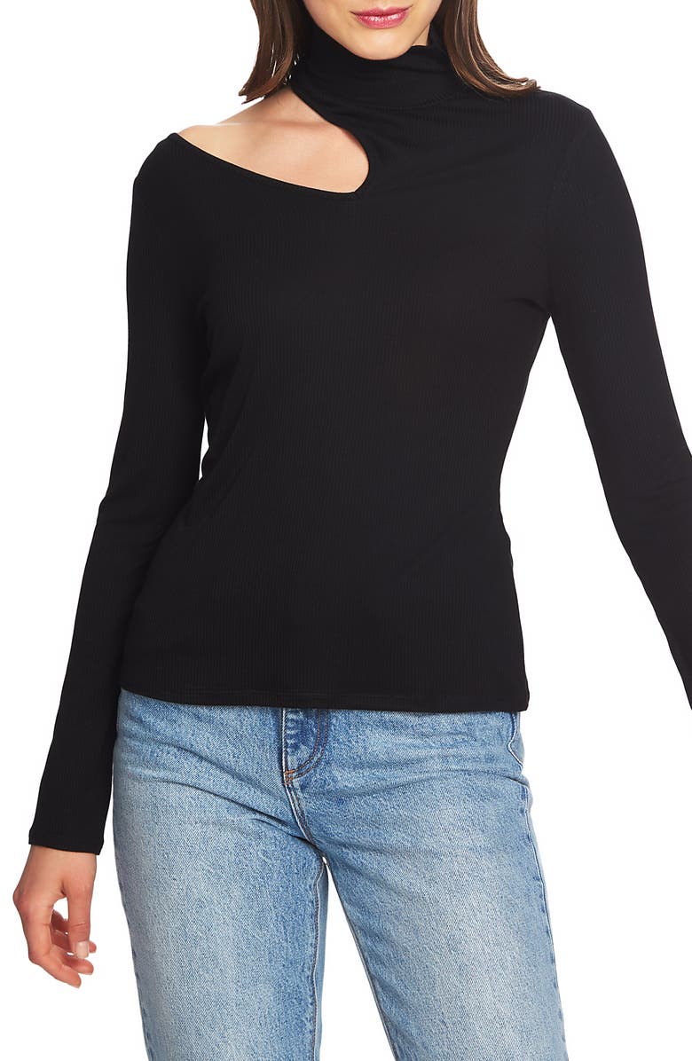 1.STATE Shoulder Cutout Mock Neck Rib Knit Top Nordstrom