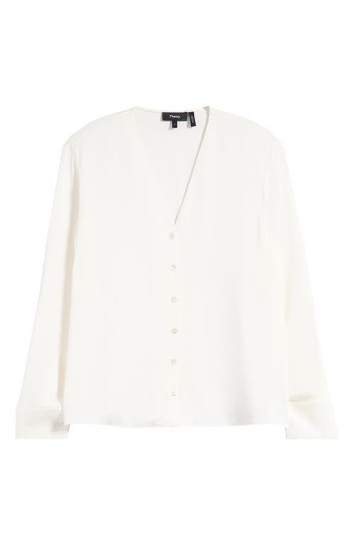 Shop Theory Long Sleeve Silk Button-up Shirt In Ivory