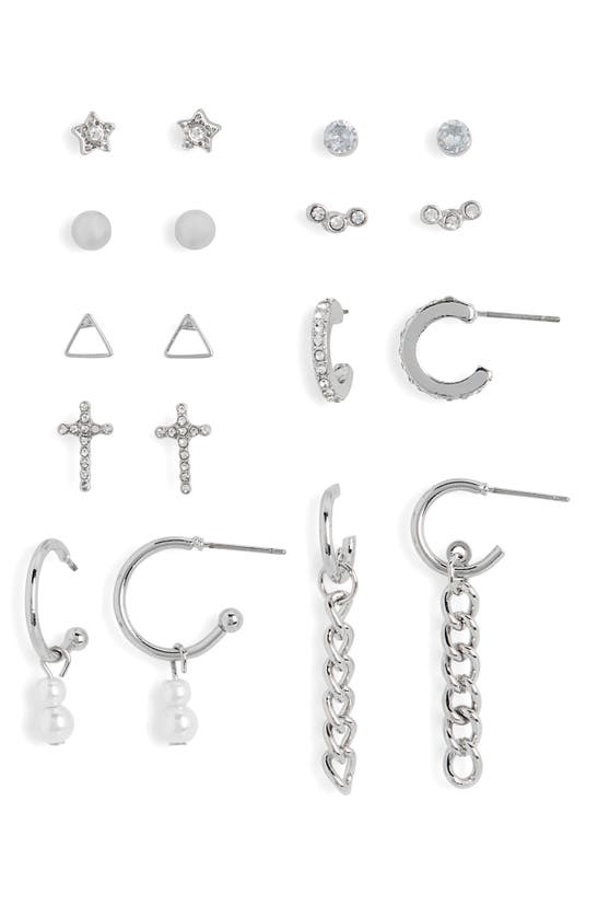 Shop Bp. 9-pair Assorted Earrings Set In Silver