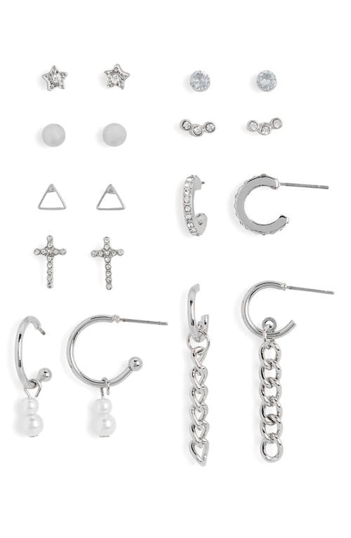 9-Pair Assorted Earrings Set in Silver