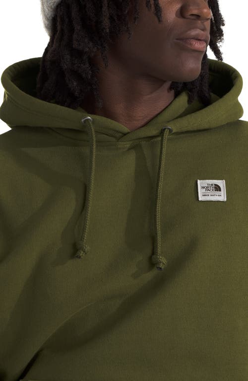 Shop The North Face Heritage Patch Recycled Cotton Blend Hoodie In Forest Olive/heritage Patch