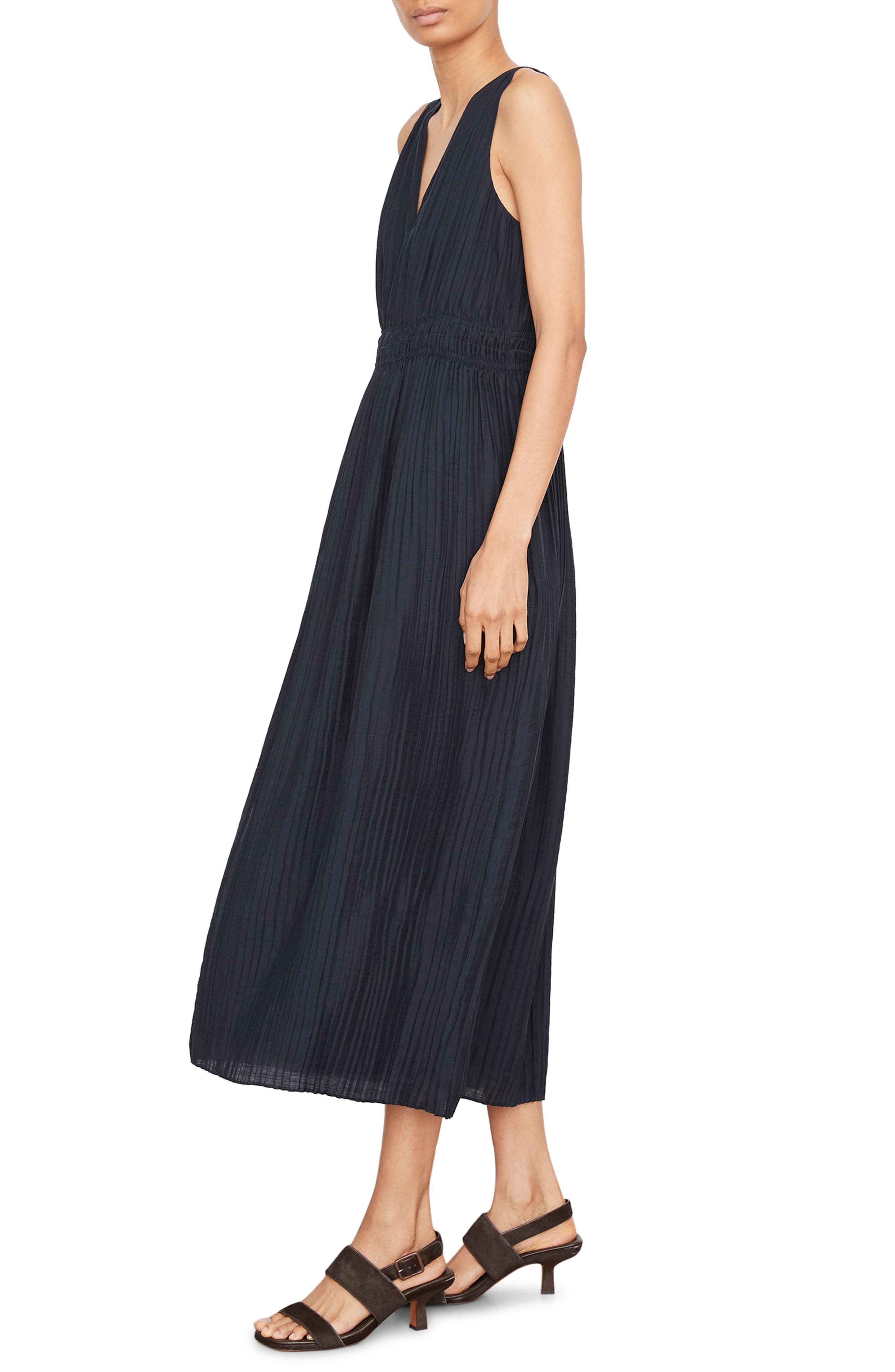 vince pleated dress blue Vince Pleated Cami Dress in Blue Pumice