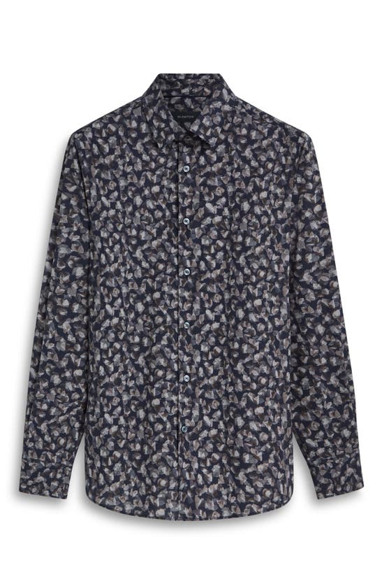 Bugatchi Julian Shaped Fit Leaf Print Stretch Cotton Button-up Shirt In Chestnut