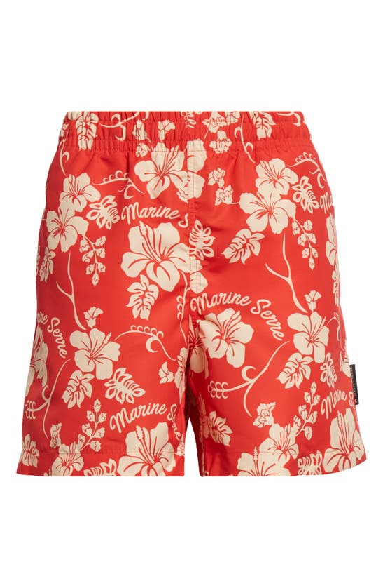 Shop Marine Serre Tropical Nylon Shorts In Red