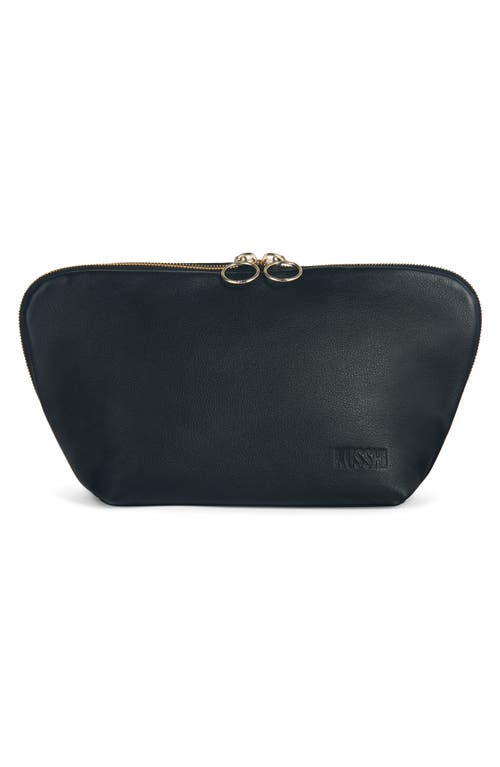 KUSSHI Signature Leather Makeup Bag in Black Leather/Pink