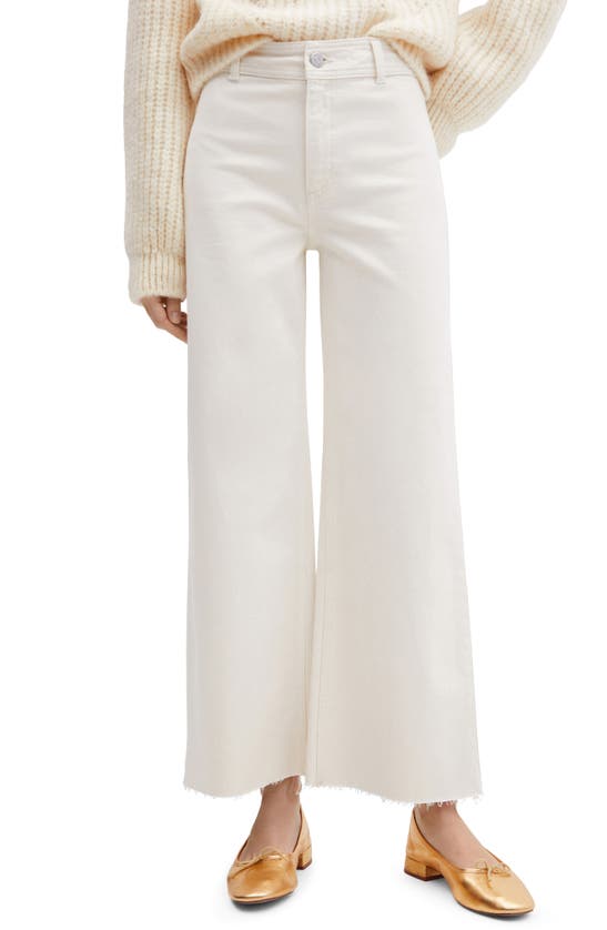 Shop Mango High Waist Raw Hem Culotte Jeans In Off White
