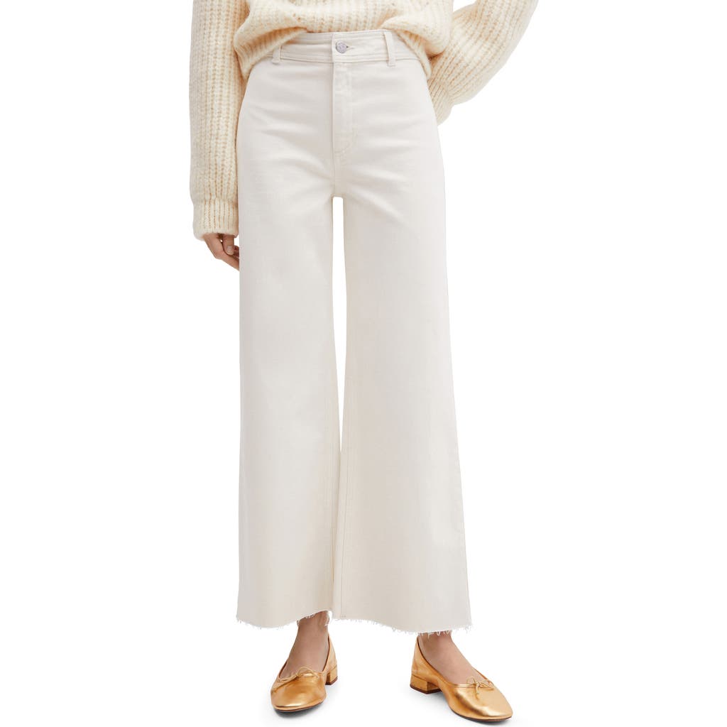 Mango High Waist Raw Hem Culotte Jeans In Off White