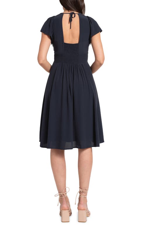 Shop Seraphine Flutter Sleeve Maternity/nursing Dress In Navy