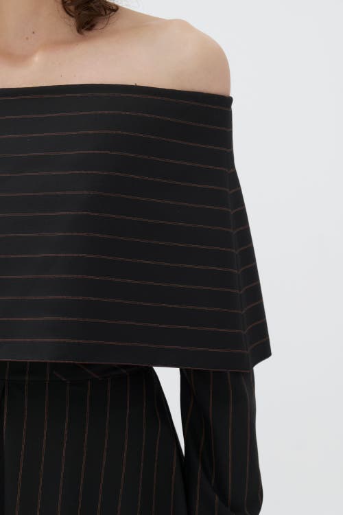 Shop Nocturne Off The Shoulder Striped Dress In Black