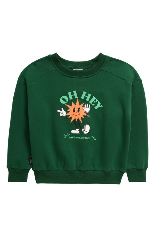 TINY TRIBE Kids' Hey Sun Graphic Crewneck Sweatshirt in Forest Green 