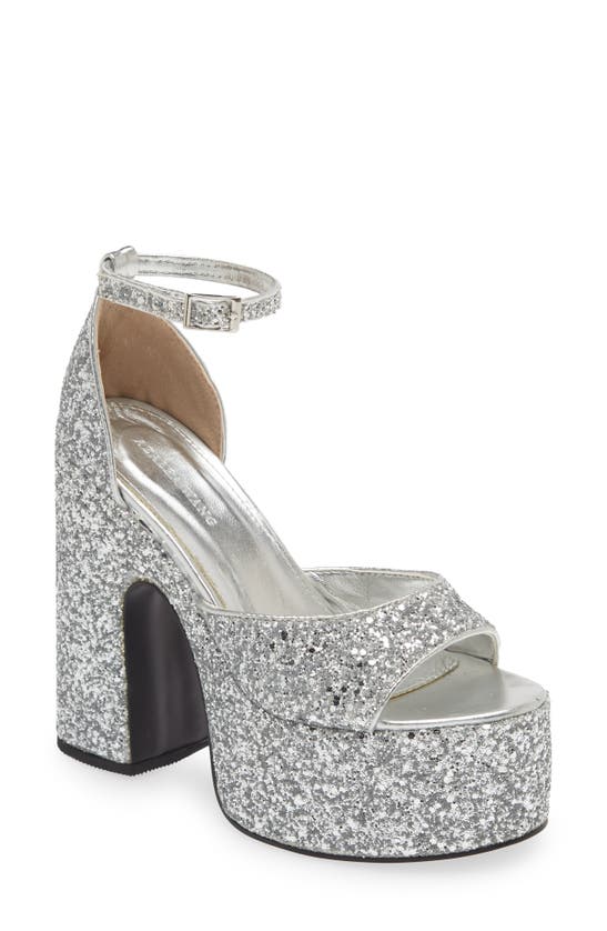 Azalea Wang Bali Glitter Platform Sandal In Silver
