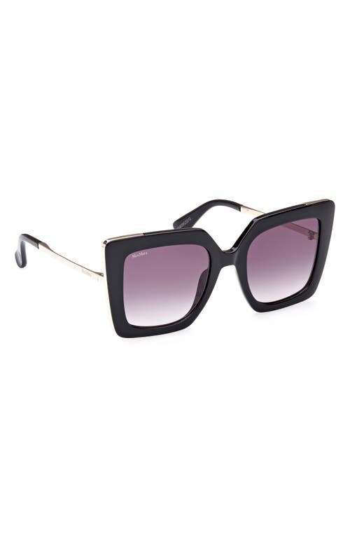 Max Mara Design 52mm Cat Eye Sunglasses In Shiny Black/gradient Smoke