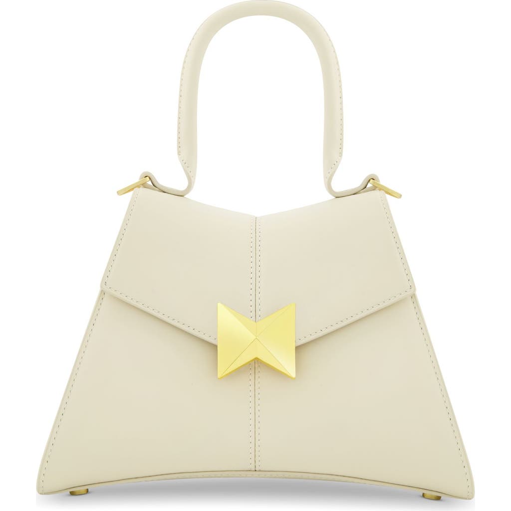 Mac Duggal Gold Hardware Detail Angular Top Handle Small Leather Handbag In Ecru