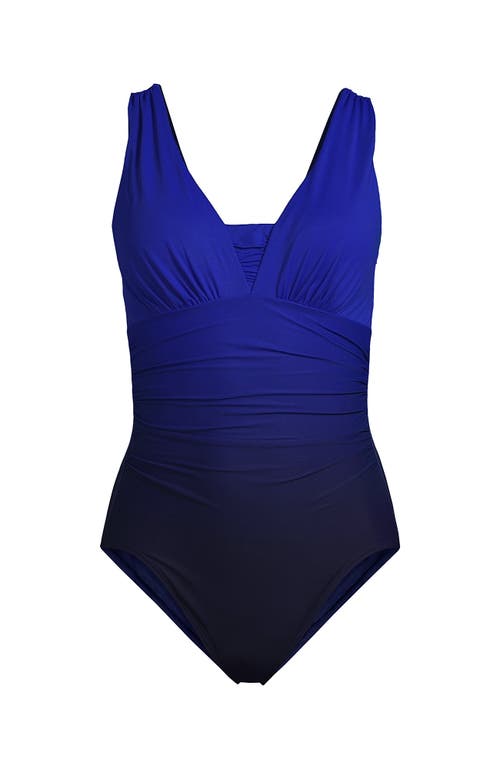 Shop Lands' End Slendersuit Grecian Tummy Control One Piece Swimsuit In Electric Blue/navy Ombre