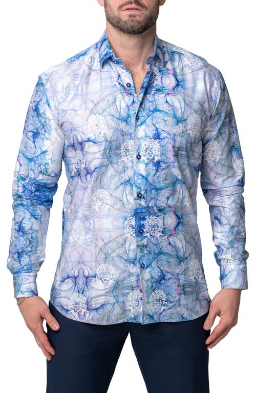 Fibonacci Maceoo Cotton Button-Up Shirt in Blue