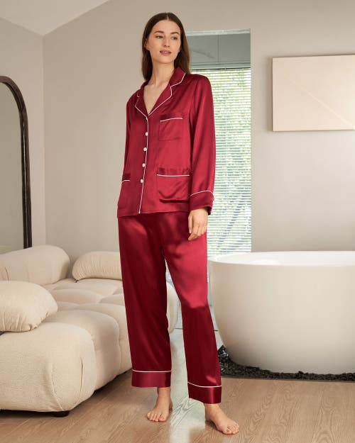 Shop Lilysilk Chic Trimmed Silk Pajama Set In Claret