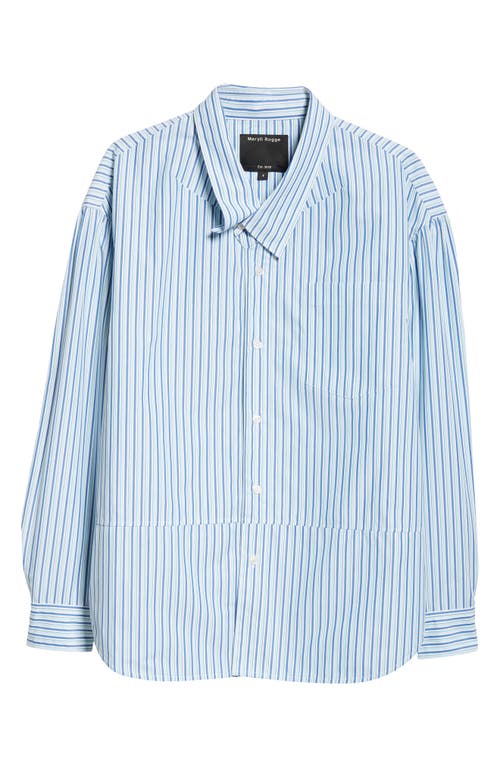 Boule Stripe Asymmetric Cotton Button-Up Shirt in Blue Multi