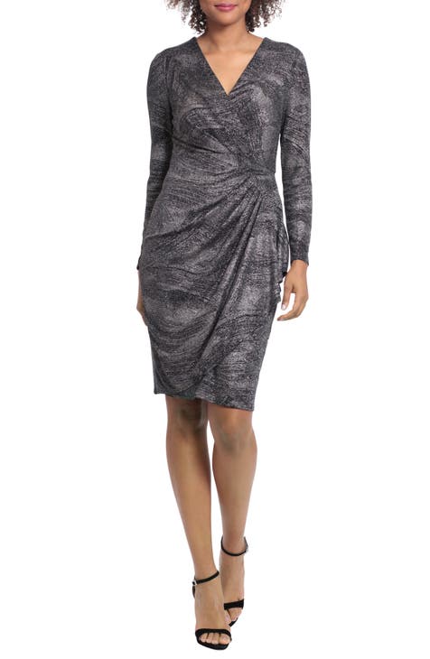 Long Sleeve Wrap Style Dress (Regular & Plus)