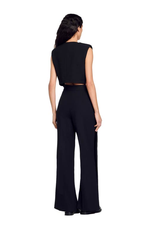 Sandro Satin Bow Cropped Top In Black