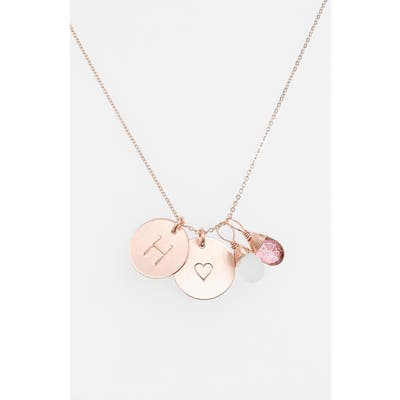 Nashelle 14K-Gold Fill Heart Disc, Moonstone & Pink Quartz Initial Necklace