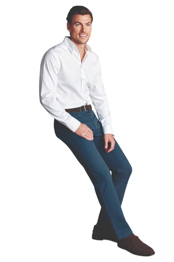Shop Charles Tyrwhitt Twill Slim Fit 5 Pocket Jeans In Petrol Blue