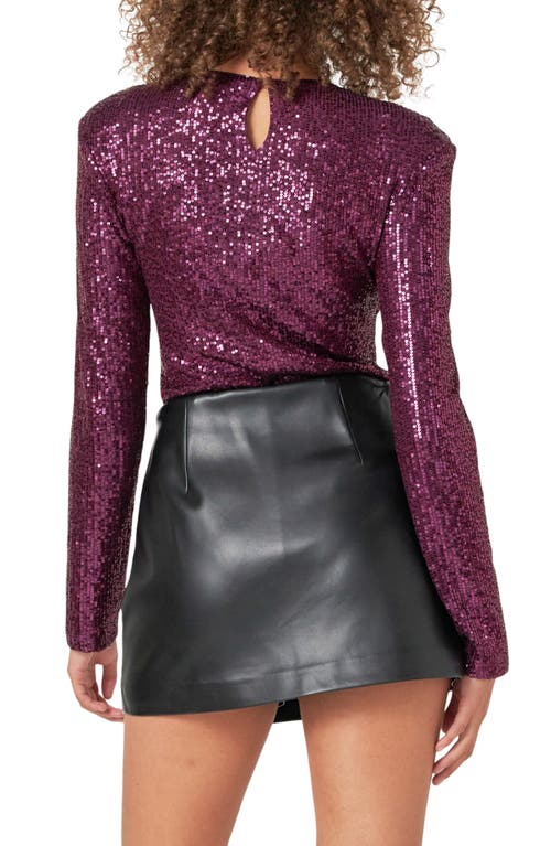 Endless Rose Sequin Long Sleeve Bodysuit In Purple