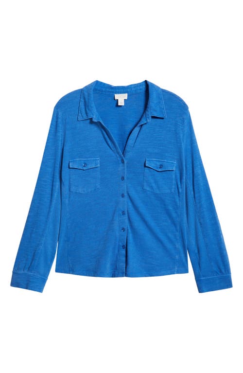 Shop Caslonr Caslon(r) Roll Sleeve Knit Button-up Shirt In Blue Marmara