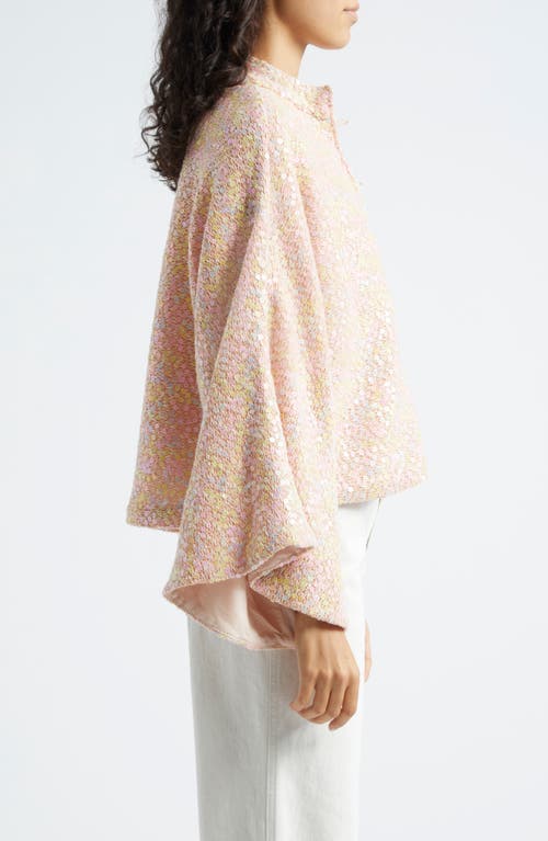La Vie Style House Daisy Sequin Bell Sleeve Crop Jacket In Peach Pink