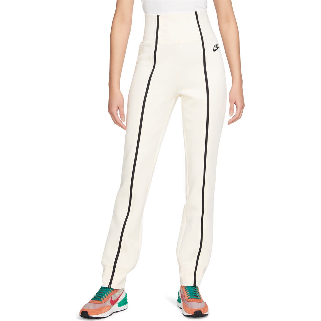 Nike Sportswear Tech Fleece High Waist Slim Zip Pants In Pale Ivory/black