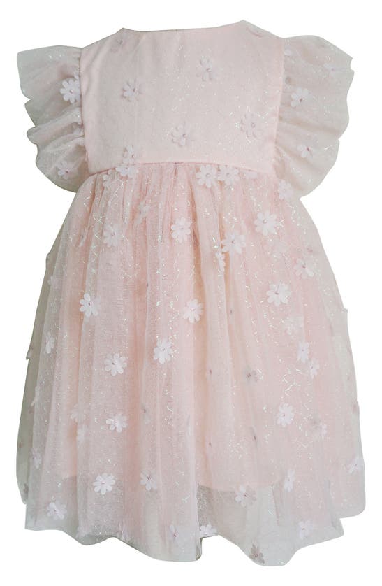 Shop Popatu Kids' Metallic 3d Floral Party Dress In Dusty Pink